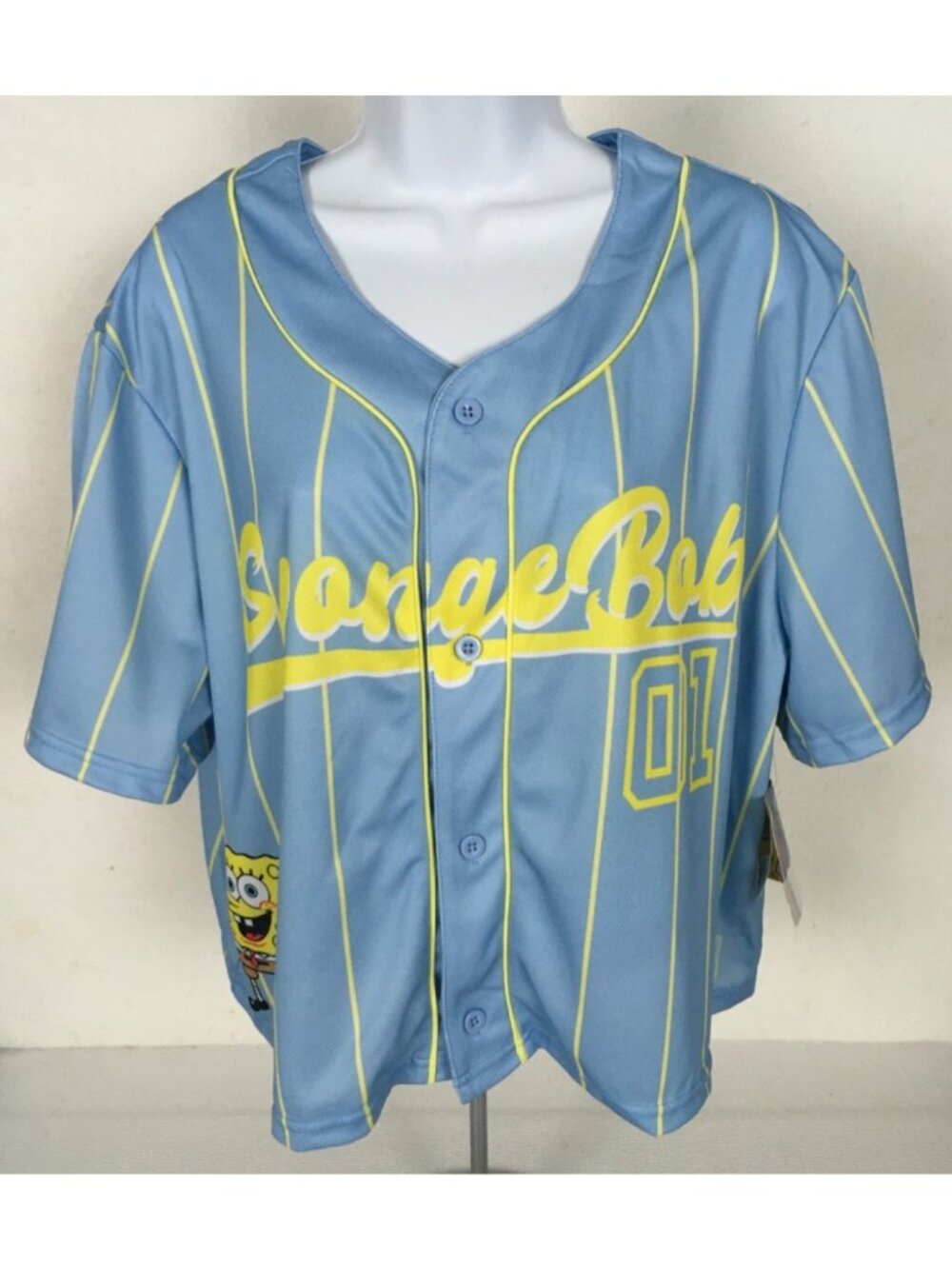 Nickelodeon Womens Baseball Jersey Size XS Blue Yellow Sponge Bob New w Tags